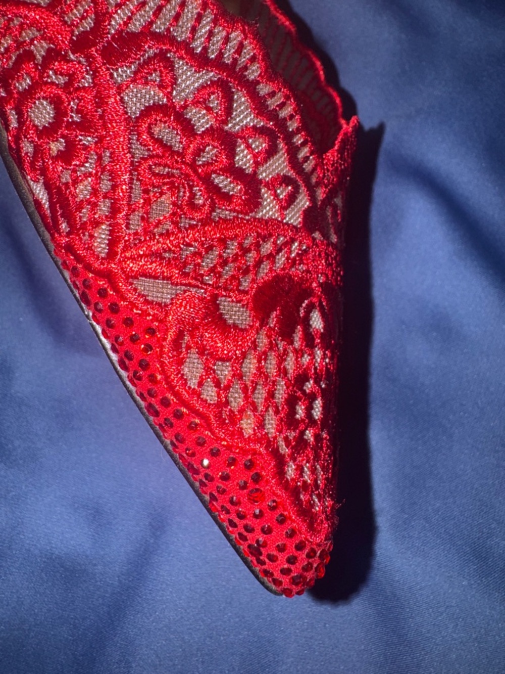 Like new INC International Concepts Red Lace Pointed-Toe Ankle Strap Heels - Picture 2 of 9